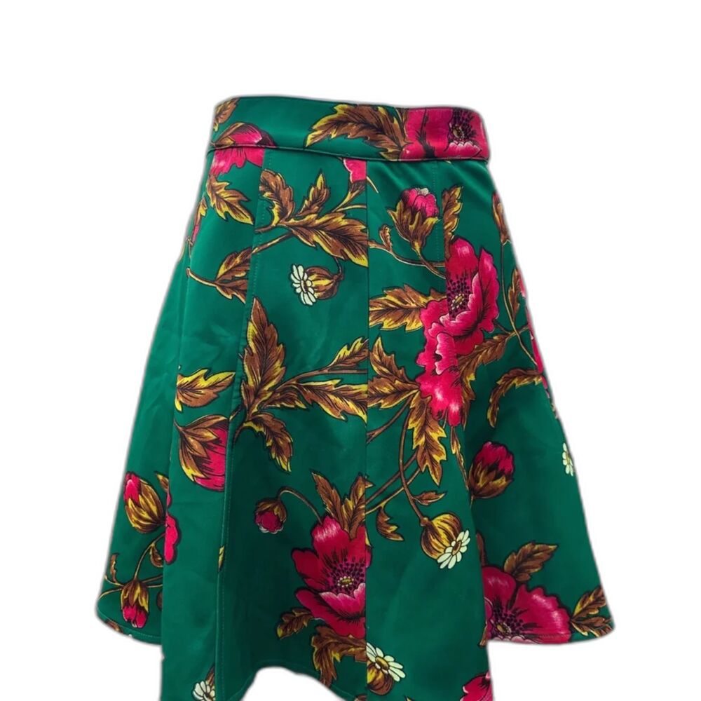 MAEVE Anthropologie Green Pink Gold Floral Flared Mini Skirt 4 - RETAIL $135